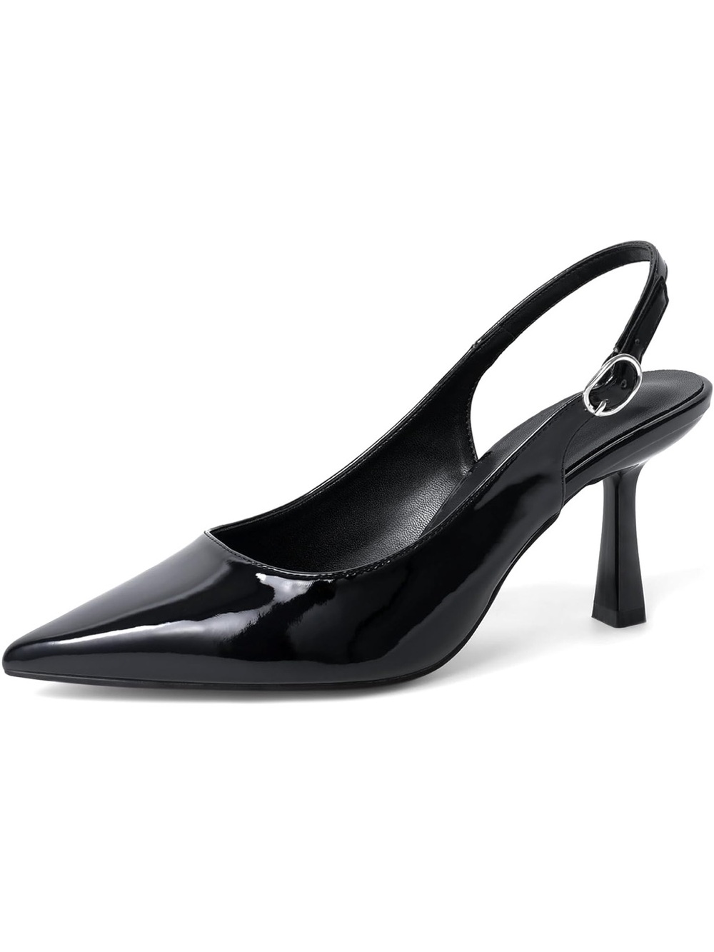 Jztacn Black Patent Pointed Slingback Heels